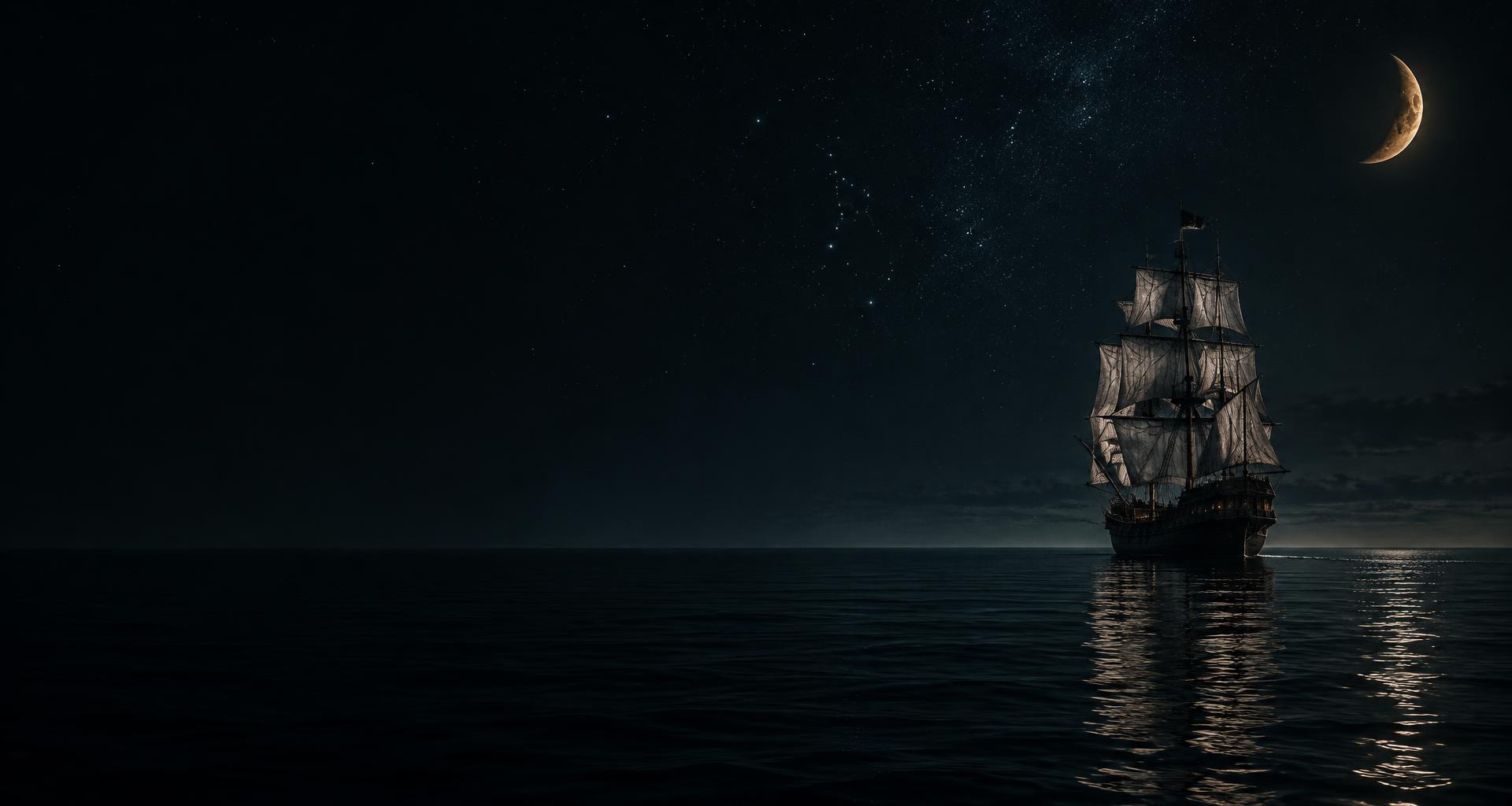 A pirate ship taking its final voyage beneath the stars